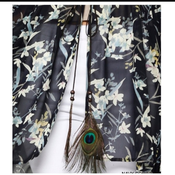 🔥$5🔥BLUE FLORAL PRINTED COLDSHOULDER  KIMONO- - Picture 6 of 6